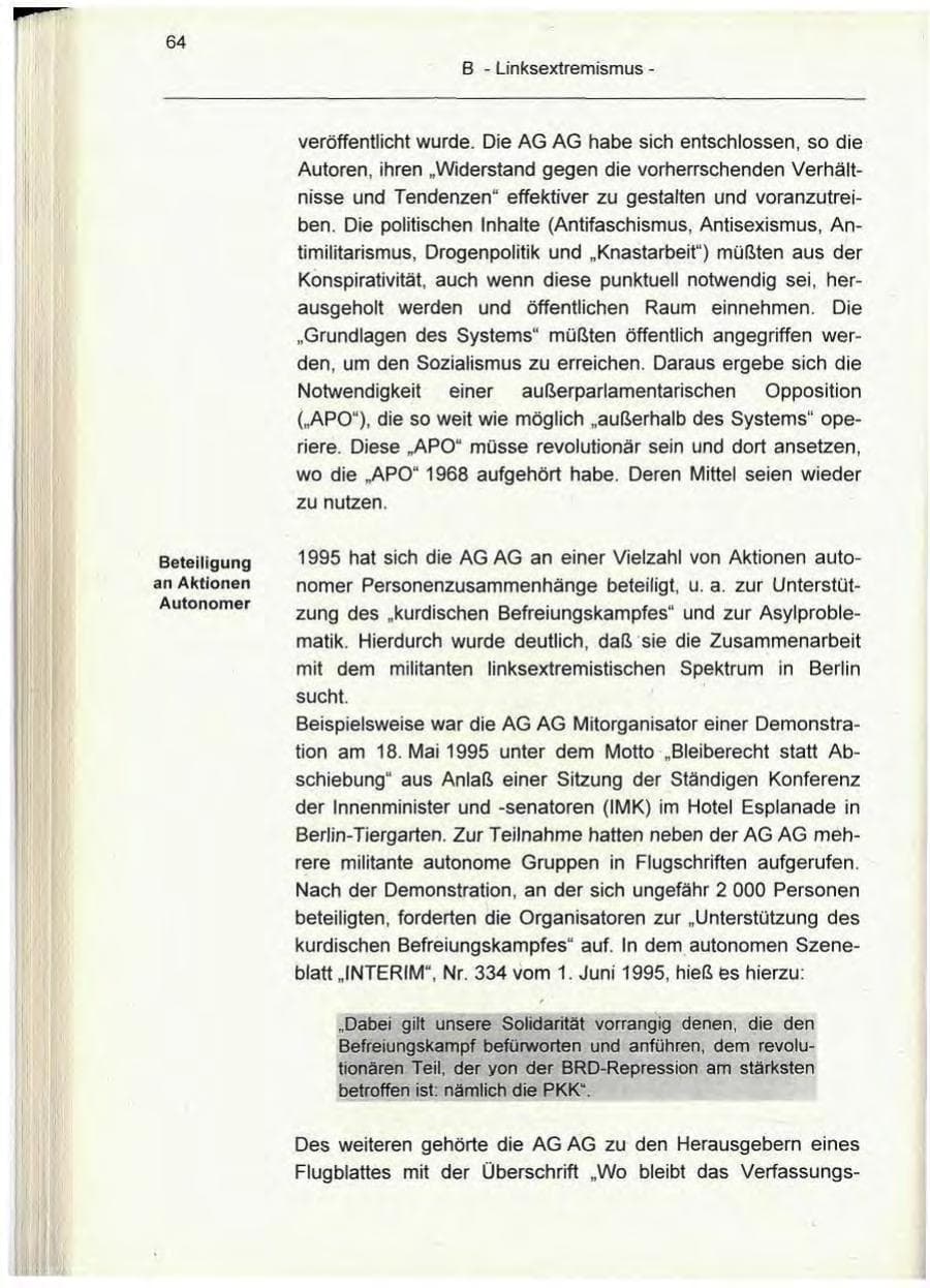 Seite 64 des Verfassungsschutzbericht 1995 Berlin