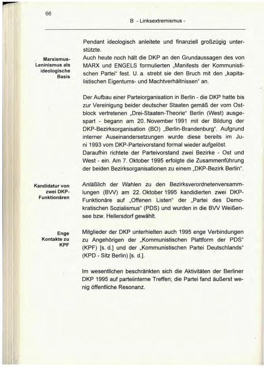 Seite 66 des Verfassungsschutzbericht 1995 Berlin