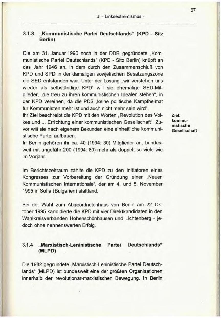 Seite 67 des Verfassungsschutzbericht 1995 Berlin