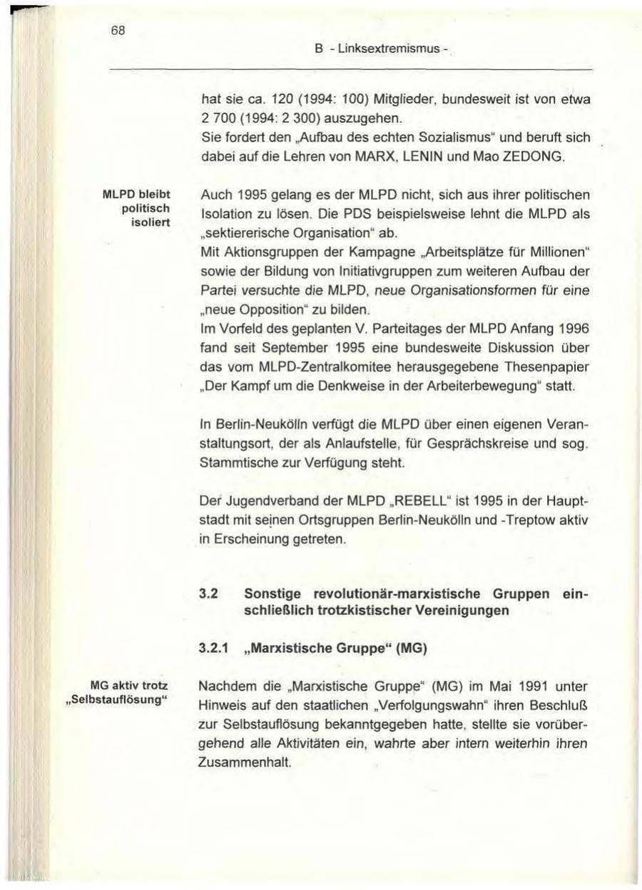 Seite 68 des Verfassungsschutzbericht 1995 Berlin