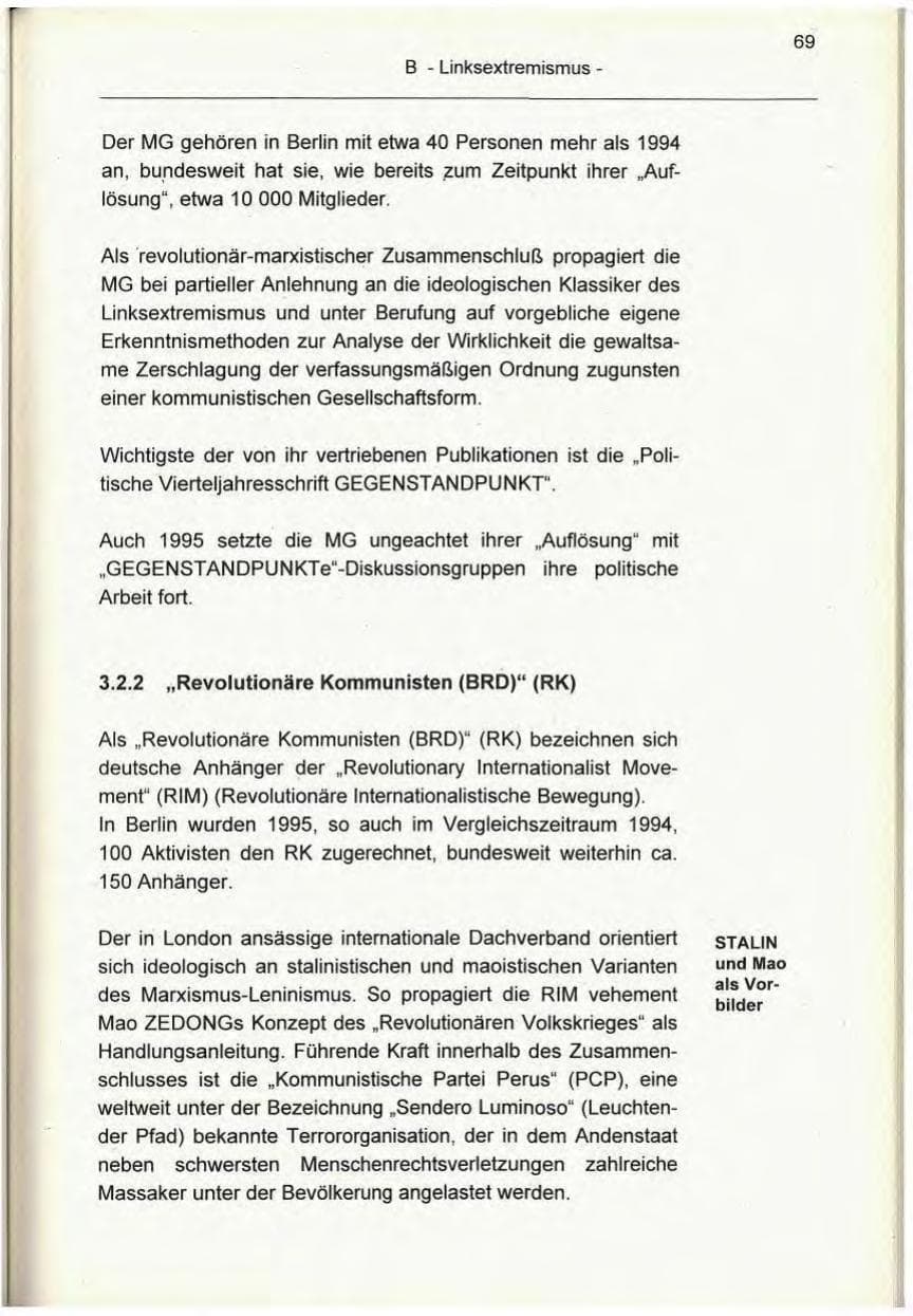 Seite 69 des Verfassungsschutzbericht 1995 Berlin