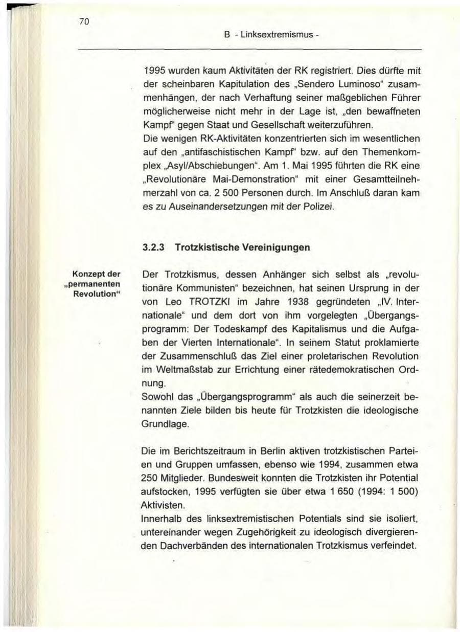 Seite 70 des Verfassungsschutzbericht 1995 Berlin