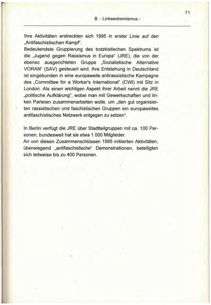 Seite 71 des Verfassungsschutzbericht 1995 Berlin
