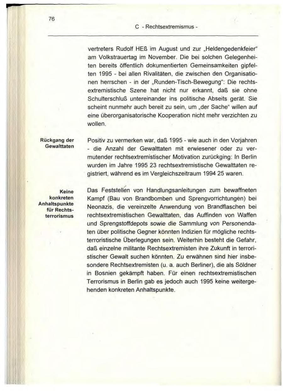 Seite 76 des Verfassungsschutzbericht 1995 Berlin