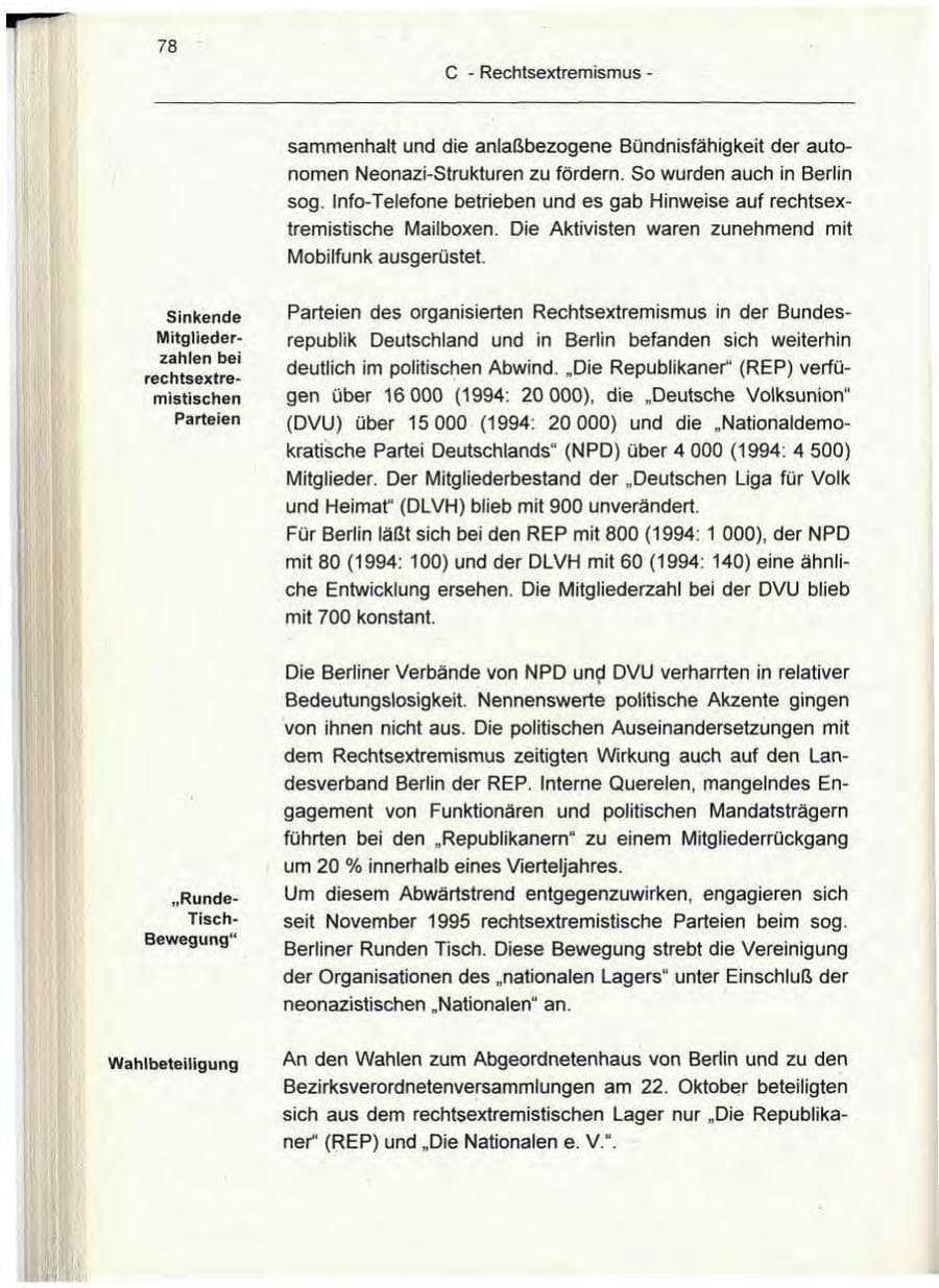 Seite 78 des Verfassungsschutzbericht 1995 Berlin
