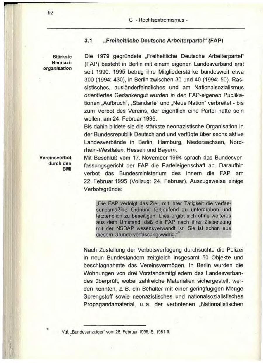 Seite 92 des Verfassungsschutzbericht 1995 Berlin