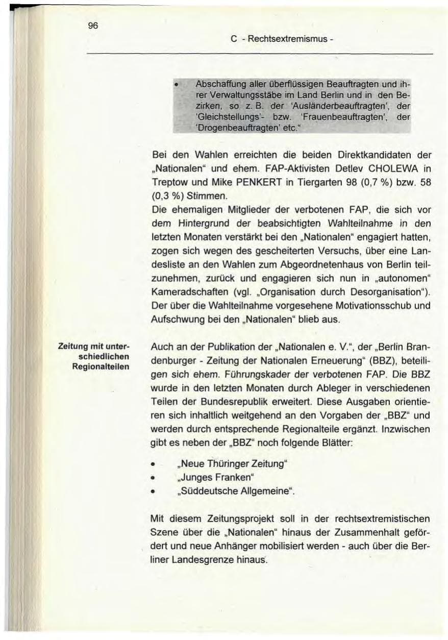 Seite 96 des Verfassungsschutzbericht 1995 Berlin