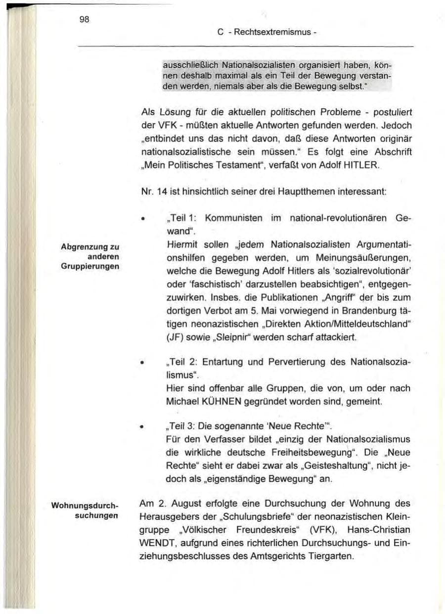 Seite 98 des Verfassungsschutzbericht 1995 Berlin