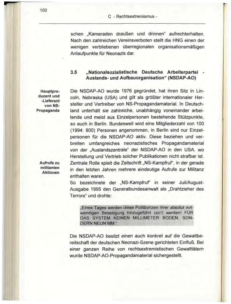 Seite 100 des Verfassungsschutzbericht 1995 Berlin