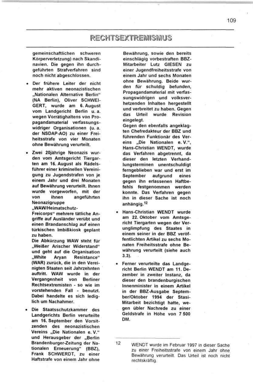 Seite 109 des Verfassungsschutzbericht 1996 Berlin