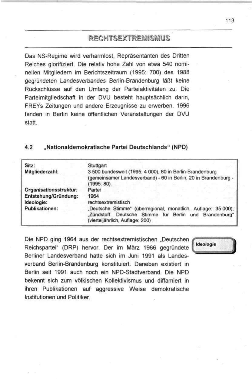 Seite 113 des Verfassungsschutzbericht 1996 Berlin
