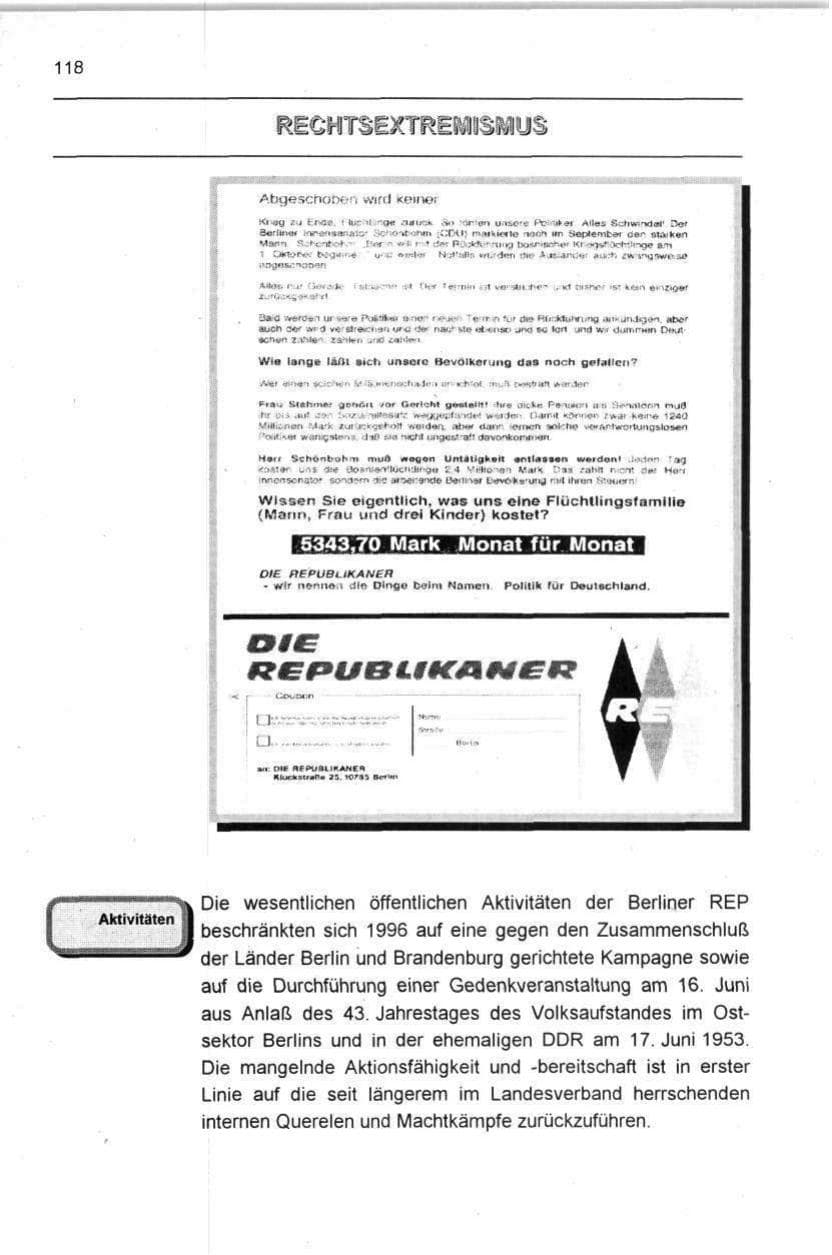 Seite 118 des Verfassungsschutzbericht 1996 Berlin