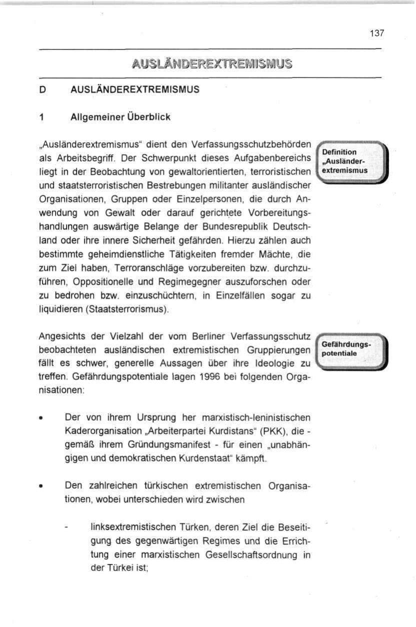 Seite 137 des Verfassungsschutzbericht 1996 Berlin