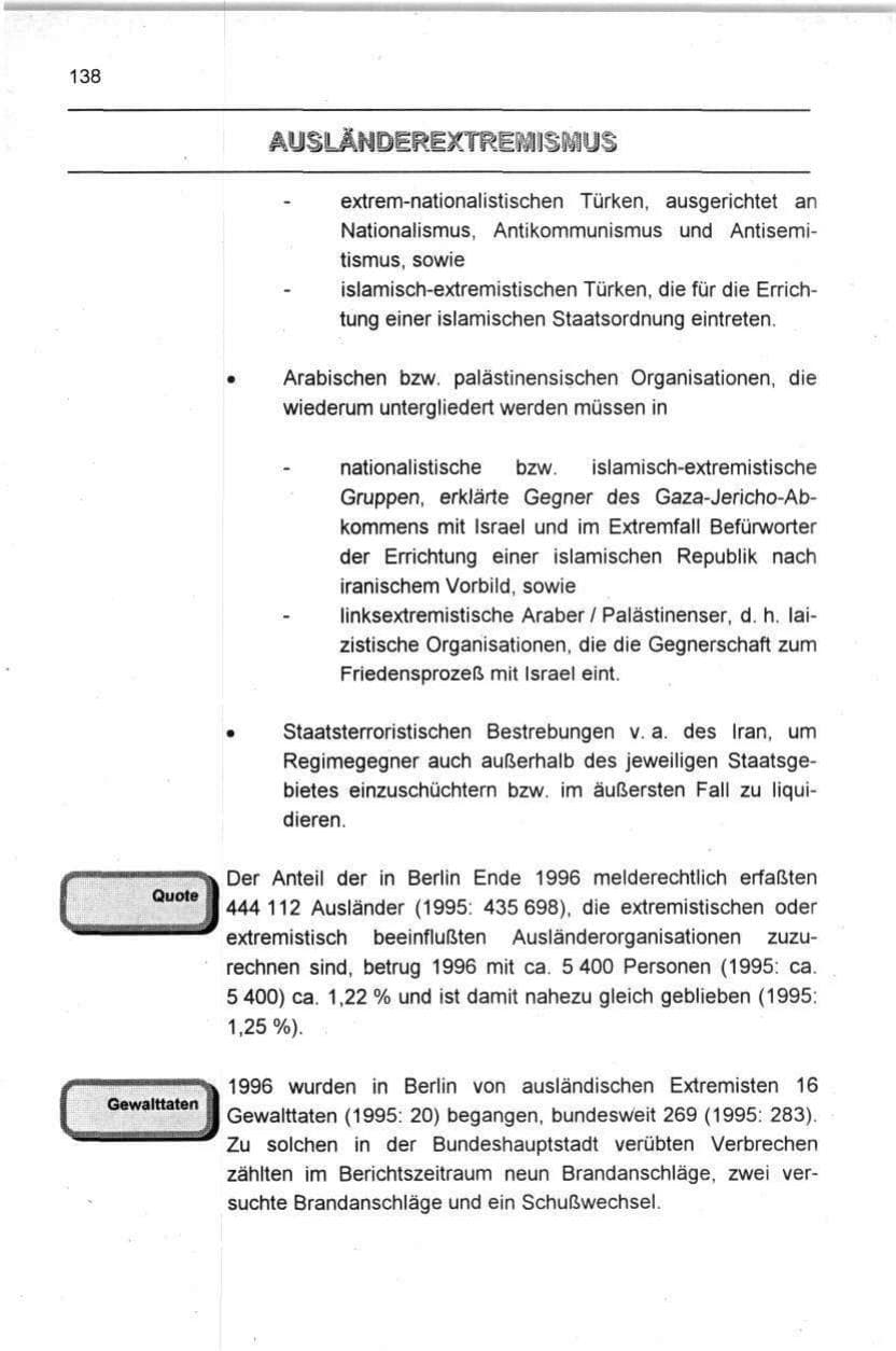 Seite 138 des Verfassungsschutzbericht 1996 Berlin
