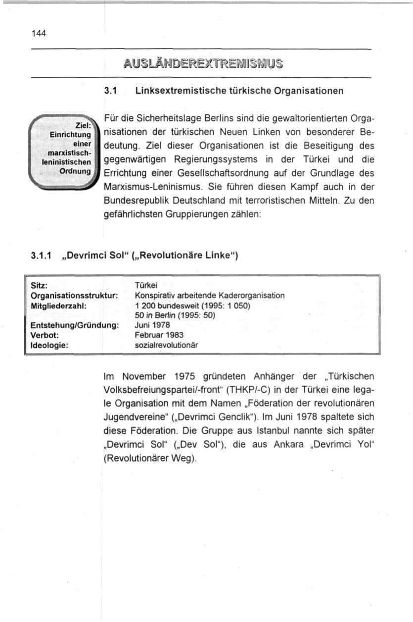 Seite 144 des Verfassungsschutzbericht 1996 Berlin
