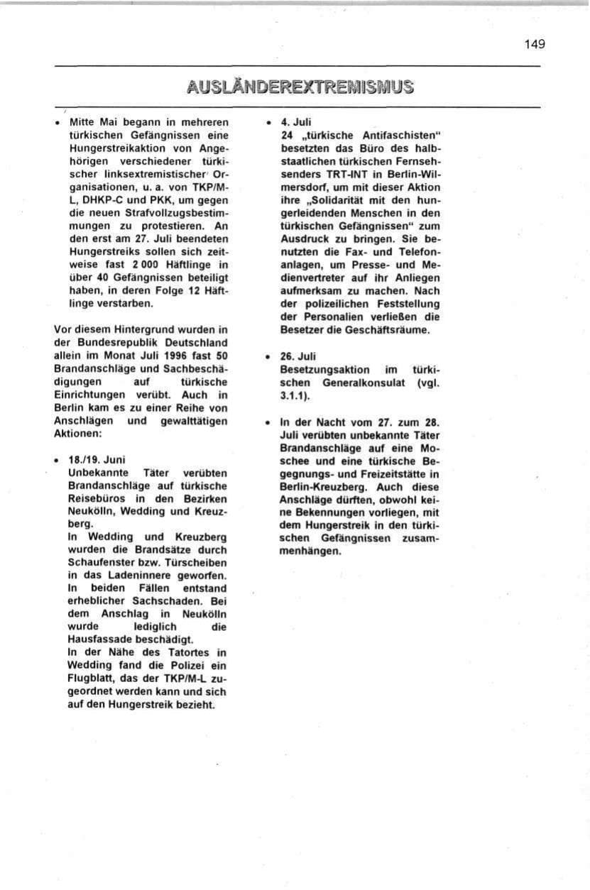 Seite 149 des Verfassungsschutzbericht 1996 Berlin