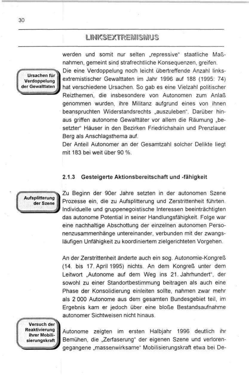 Seite 30 des Verfassungsschutzbericht 1996 Berlin