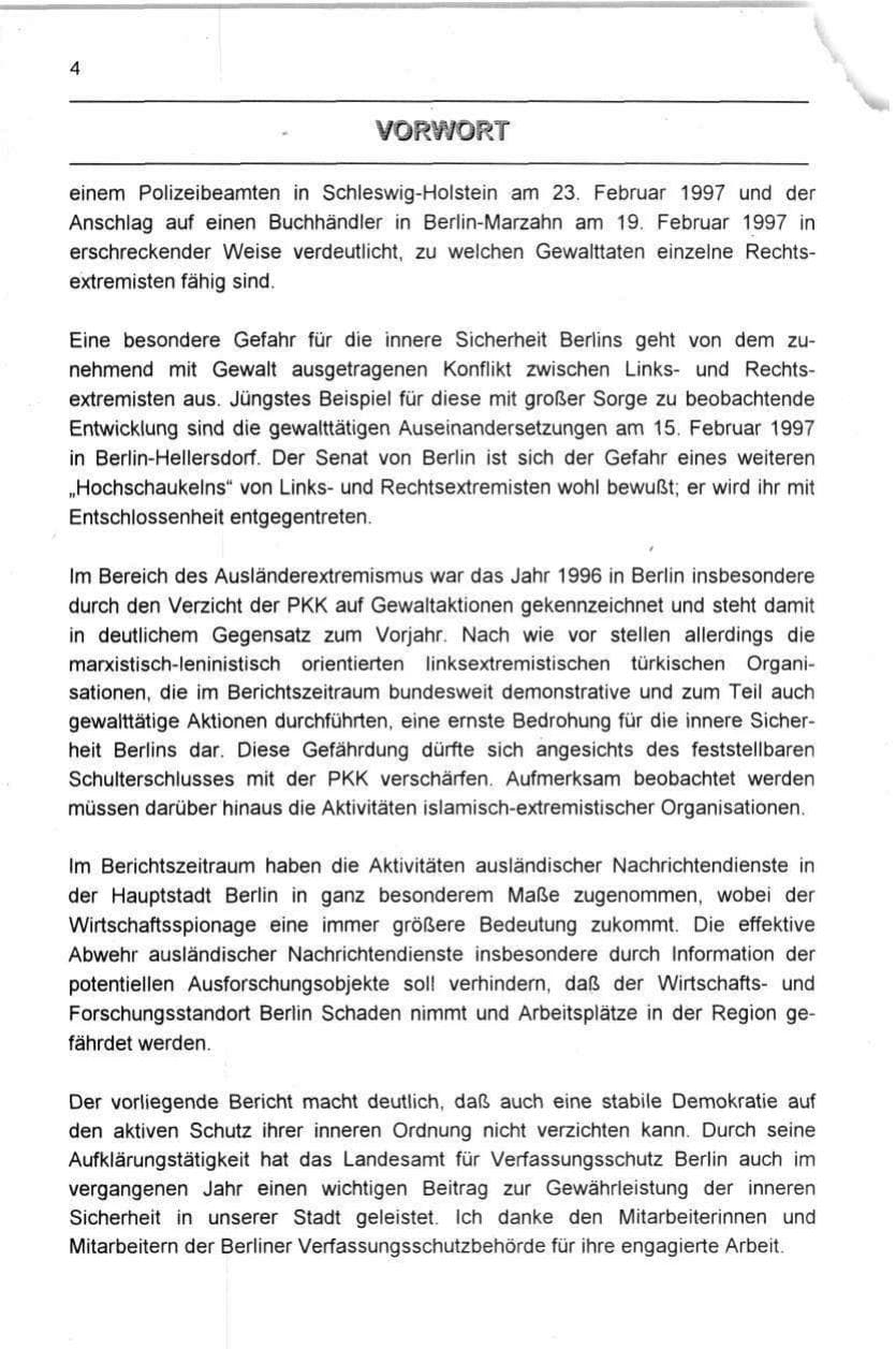 Seite 4 des Verfassungsschutzbericht 1996 Berlin