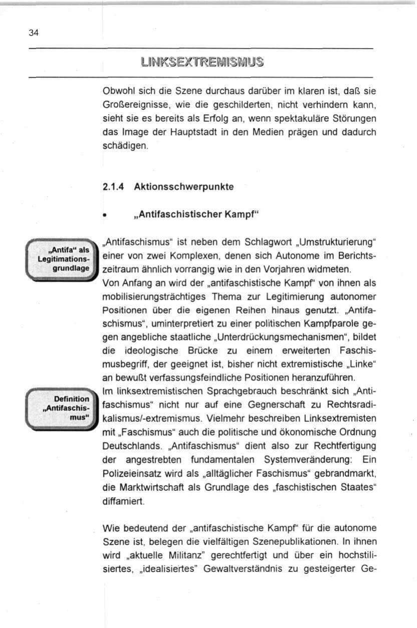 Seite 34 des Verfassungsschutzbericht 1996 Berlin