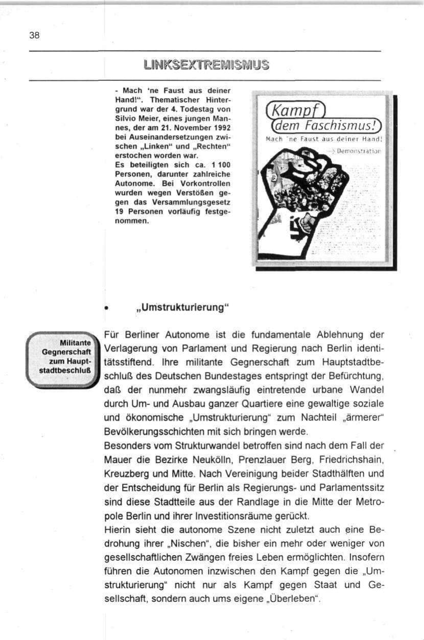 Seite 38 des Verfassungsschutzbericht 1996 Berlin