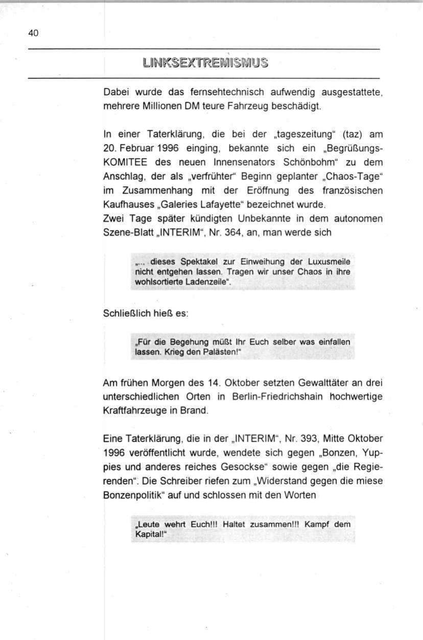 Seite 40 des Verfassungsschutzbericht 1996 Berlin