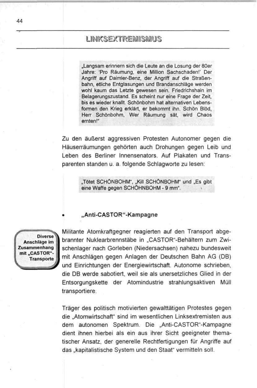 Seite 44 des Verfassungsschutzbericht 1996 Berlin