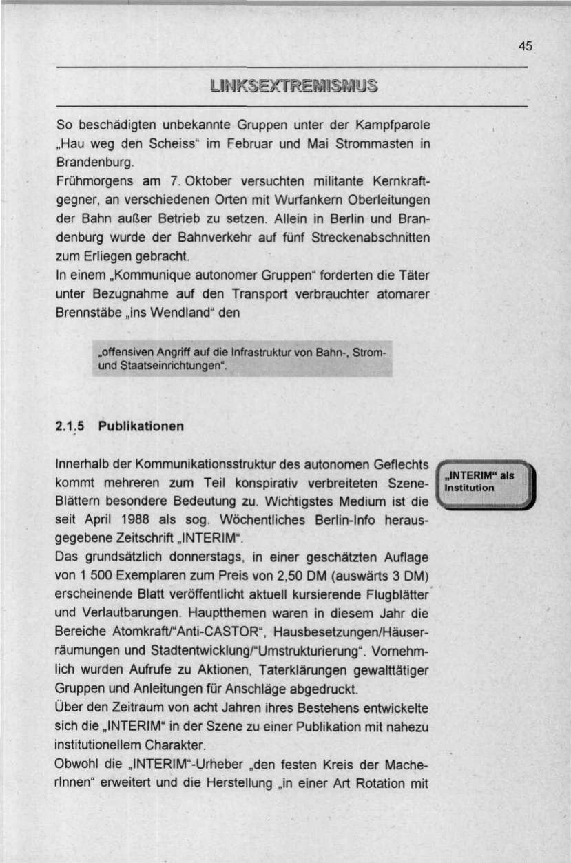 Seite 45 des Verfassungsschutzbericht 1996 Berlin