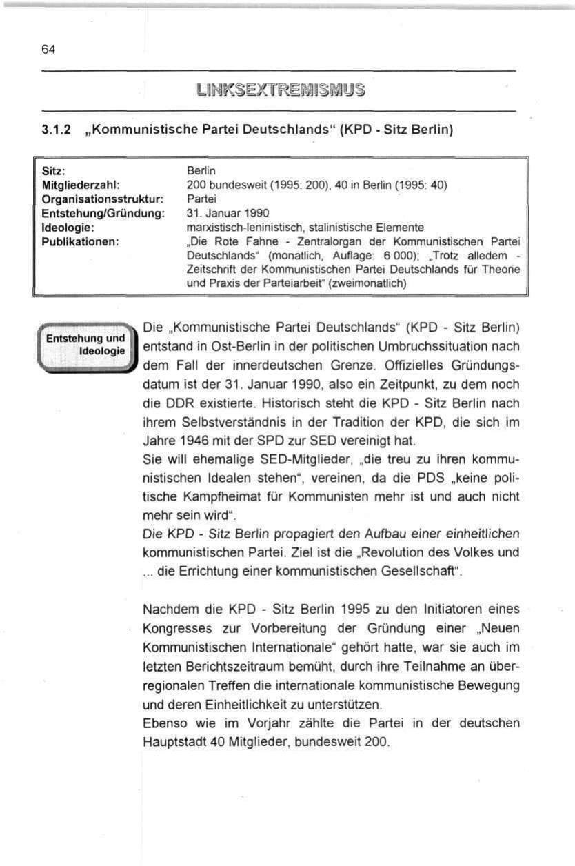 Seite 64 des Verfassungsschutzbericht 1996 Berlin