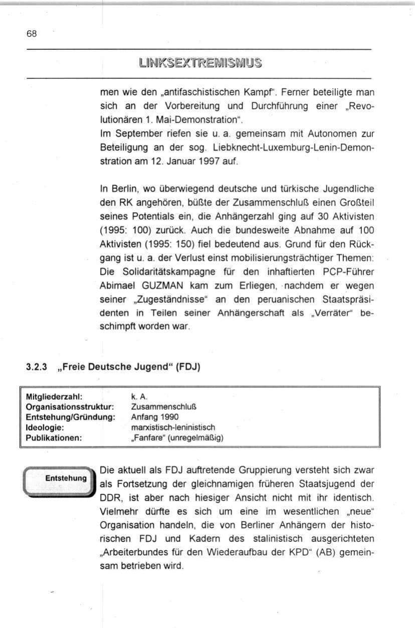 Seite 68 des Verfassungsschutzbericht 1996 Berlin