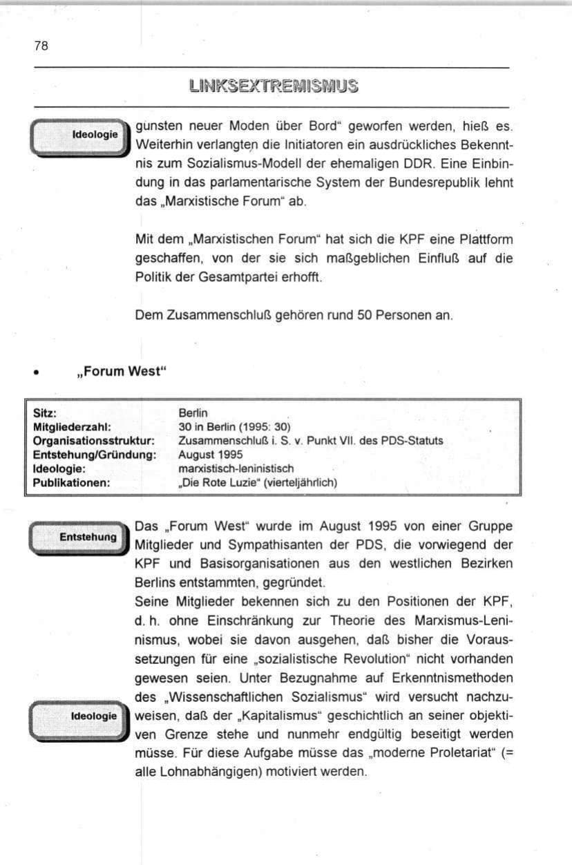 Seite 78 des Verfassungsschutzbericht 1996 Berlin