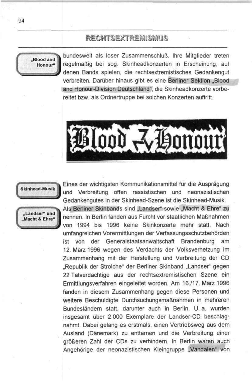Seite 94 des Verfassungsschutzbericht 1996 Berlin