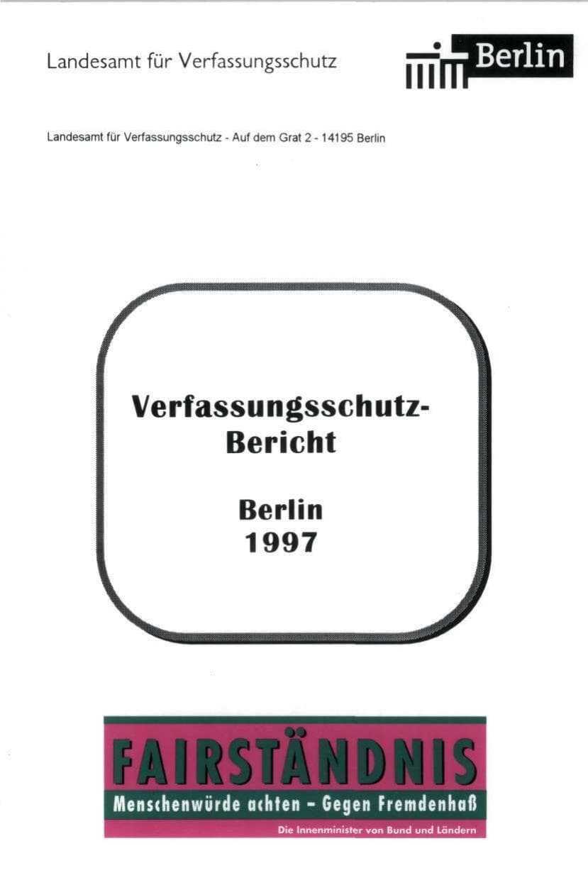 Seite 1 des Verfassungsschutzbericht 1997 Berlin