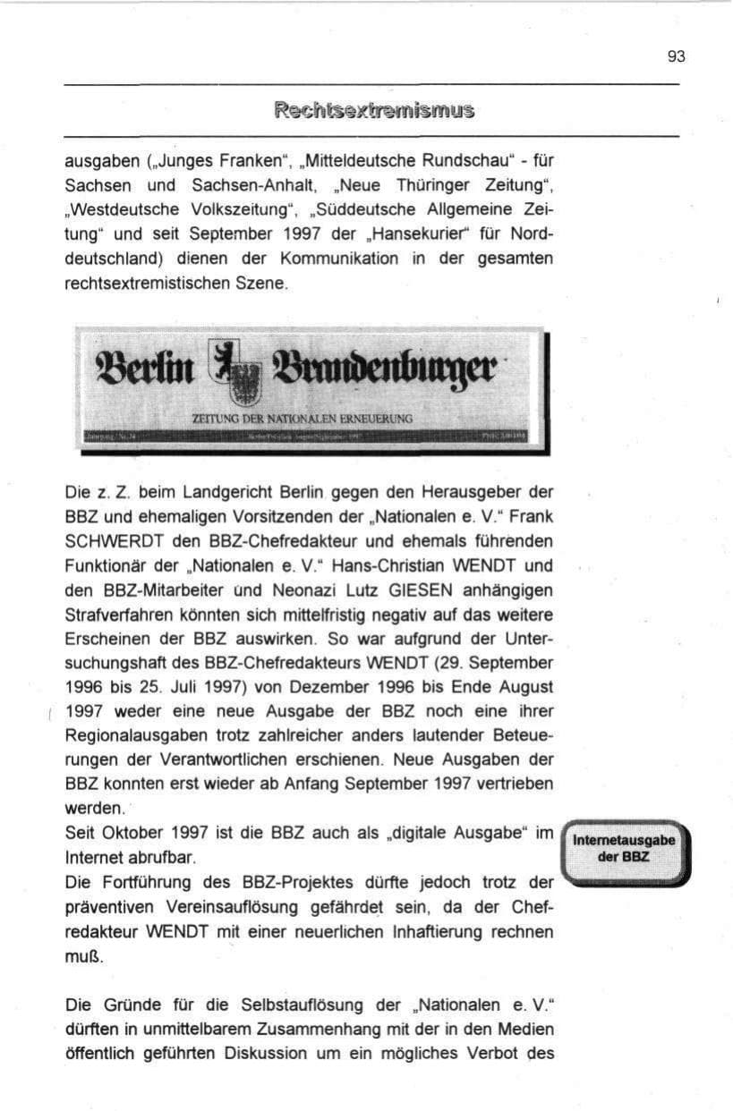 Seite 104 des Verfassungsschutzbericht 1997 Berlin
