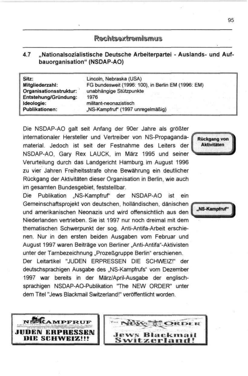 Seite 106 des Verfassungsschutzbericht 1997 Berlin