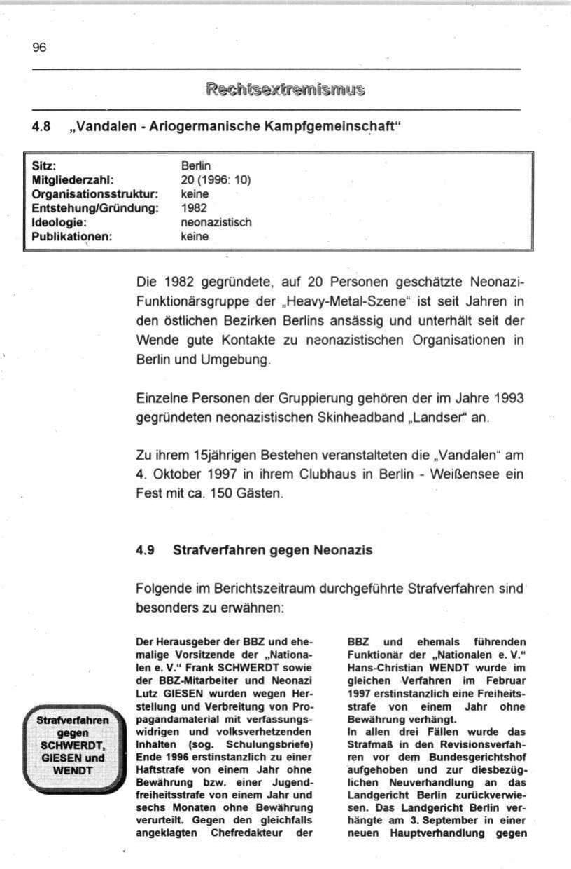 Seite 107 des Verfassungsschutzbericht 1997 Berlin