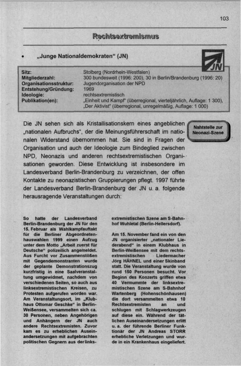 Seite 114 des Verfassungsschutzbericht 1997 Berlin
