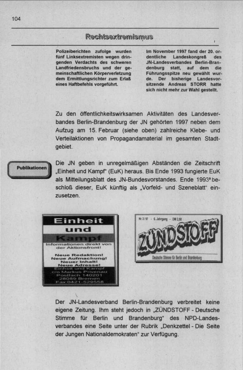 Seite 115 des Verfassungsschutzbericht 1997 Berlin