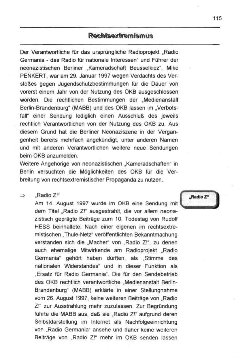 Seite 126 des Verfassungsschutzbericht 1997 Berlin
