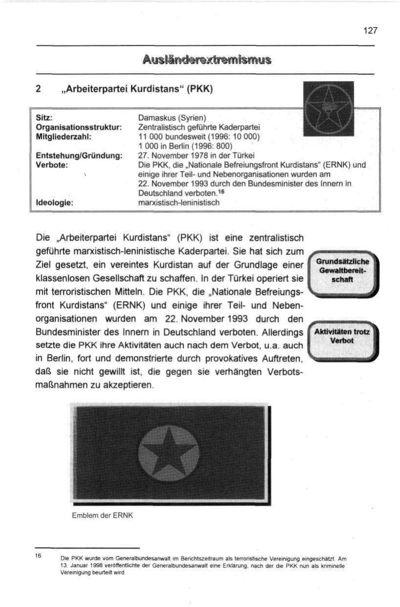 Seite 138 des Verfassungsschutzbericht 1997 Berlin