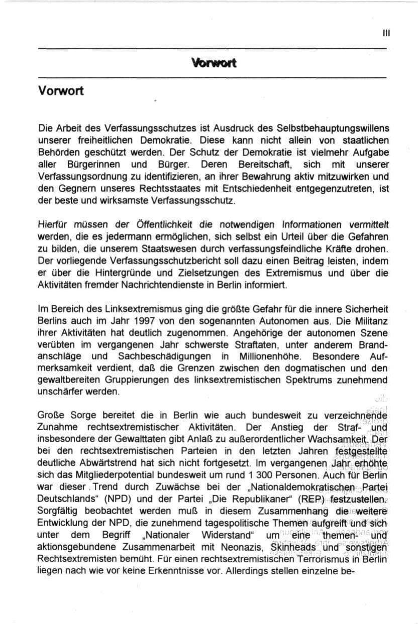 Seite 4 des Verfassungsschutzbericht 1997 Berlin