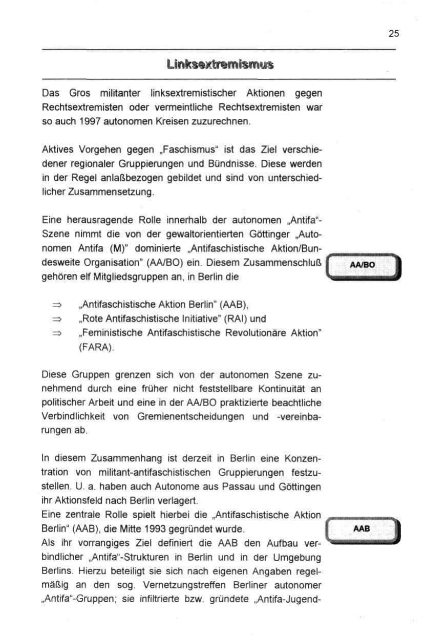 Seite 36 des Verfassungsschutzbericht 1997 Berlin
