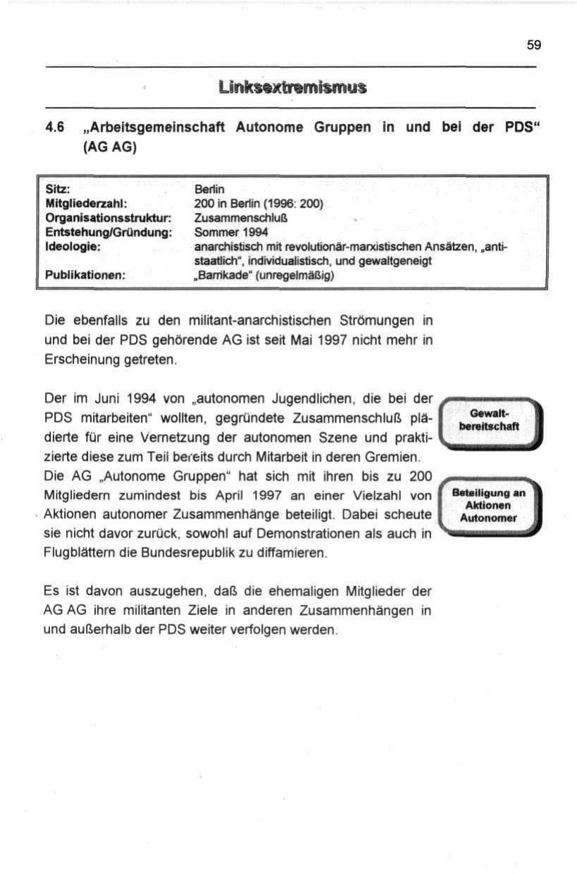 Seite 70 des Verfassungsschutzbericht 1997 Berlin