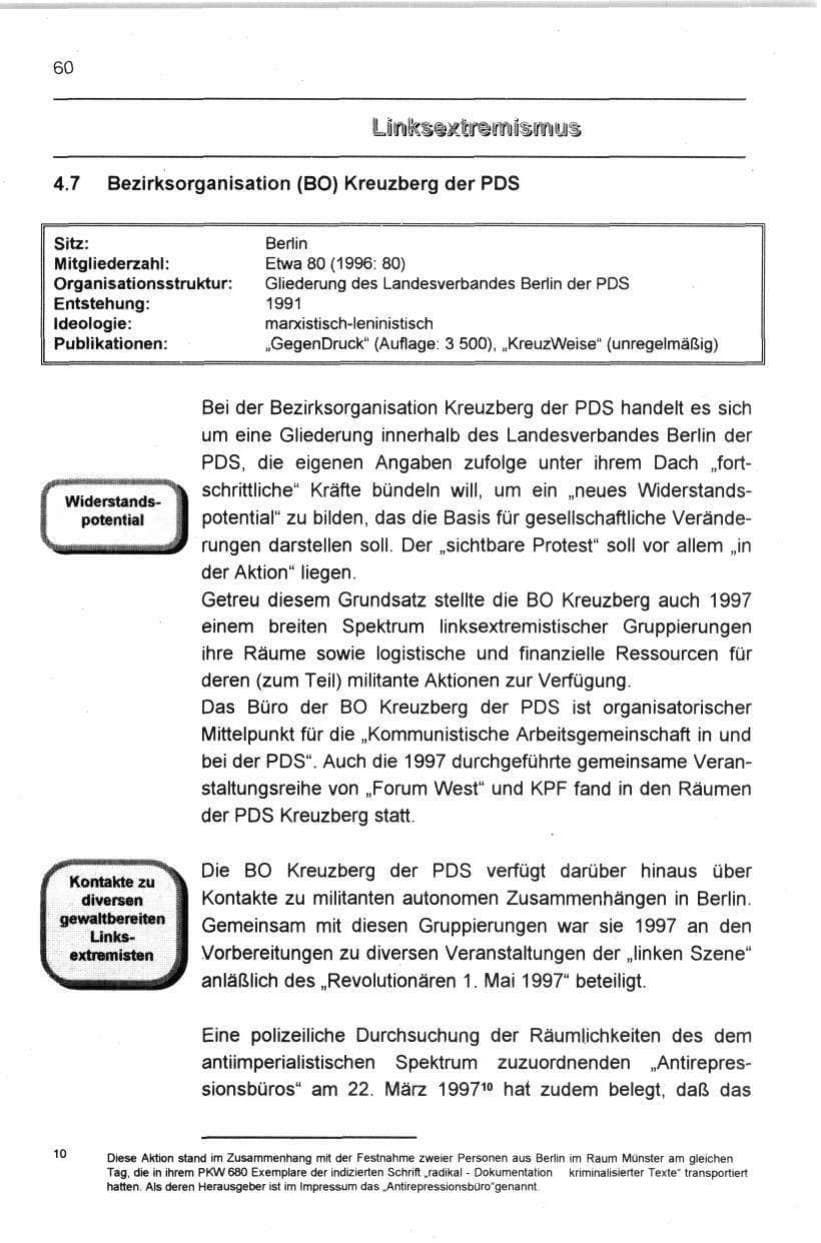 Seite 71 des Verfassungsschutzbericht 1997 Berlin