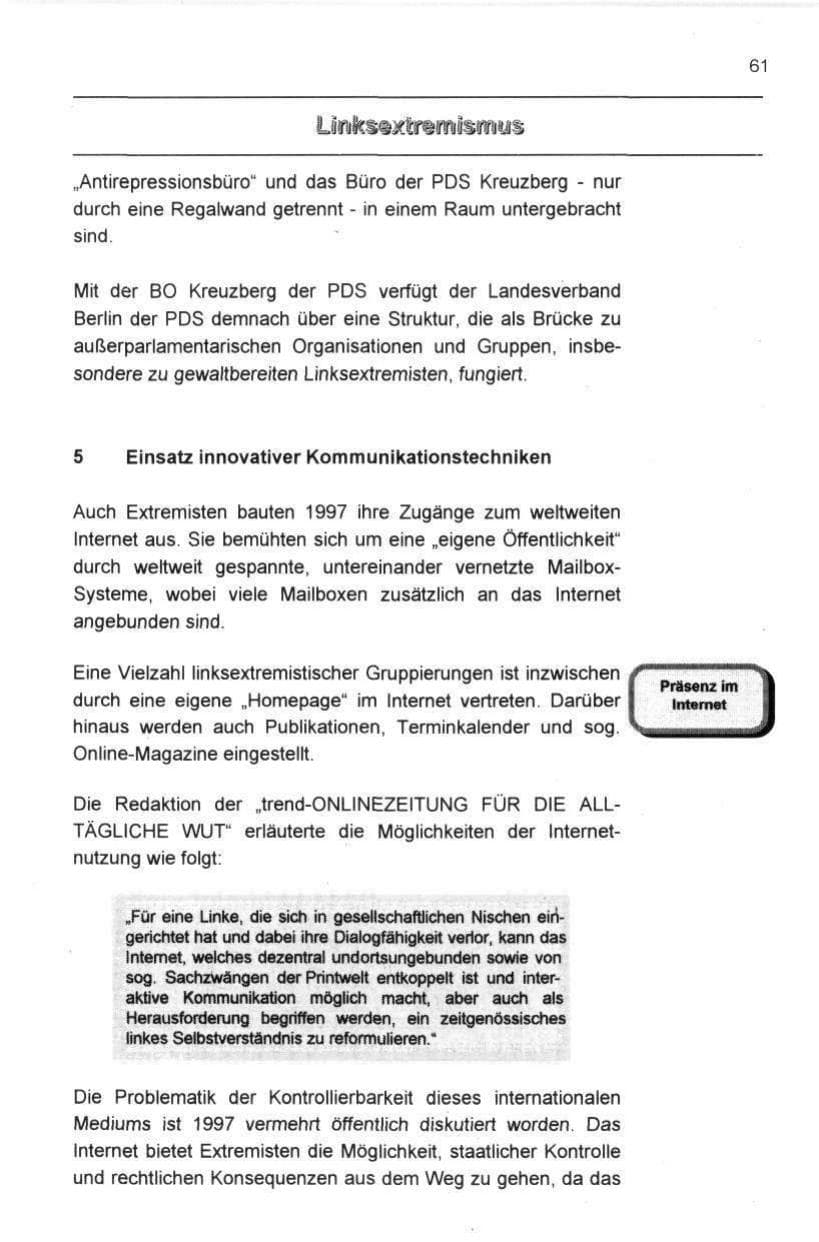 Seite 72 des Verfassungsschutzbericht 1997 Berlin