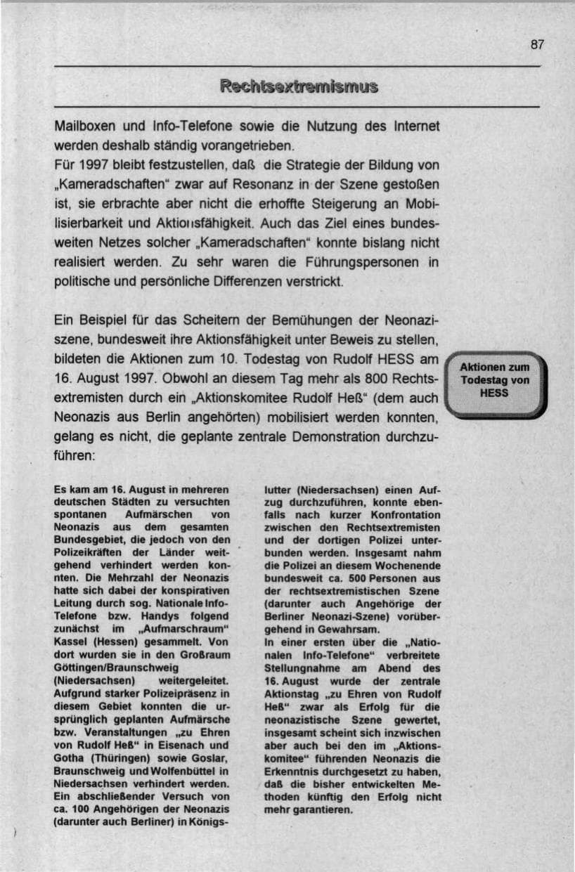 Seite 98 des Verfassungsschutzbericht 1997 Berlin