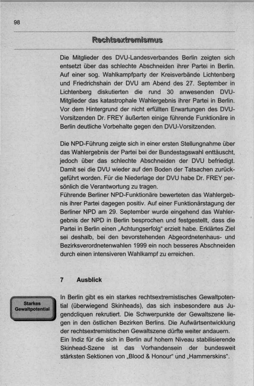 Seite 109 des Verfassungsschutzbericht 1998 Berlin