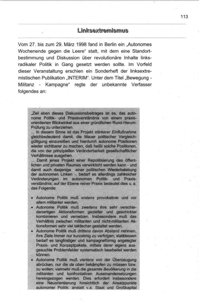 Seite 124 des Verfassungsschutzbericht 1998 Berlin