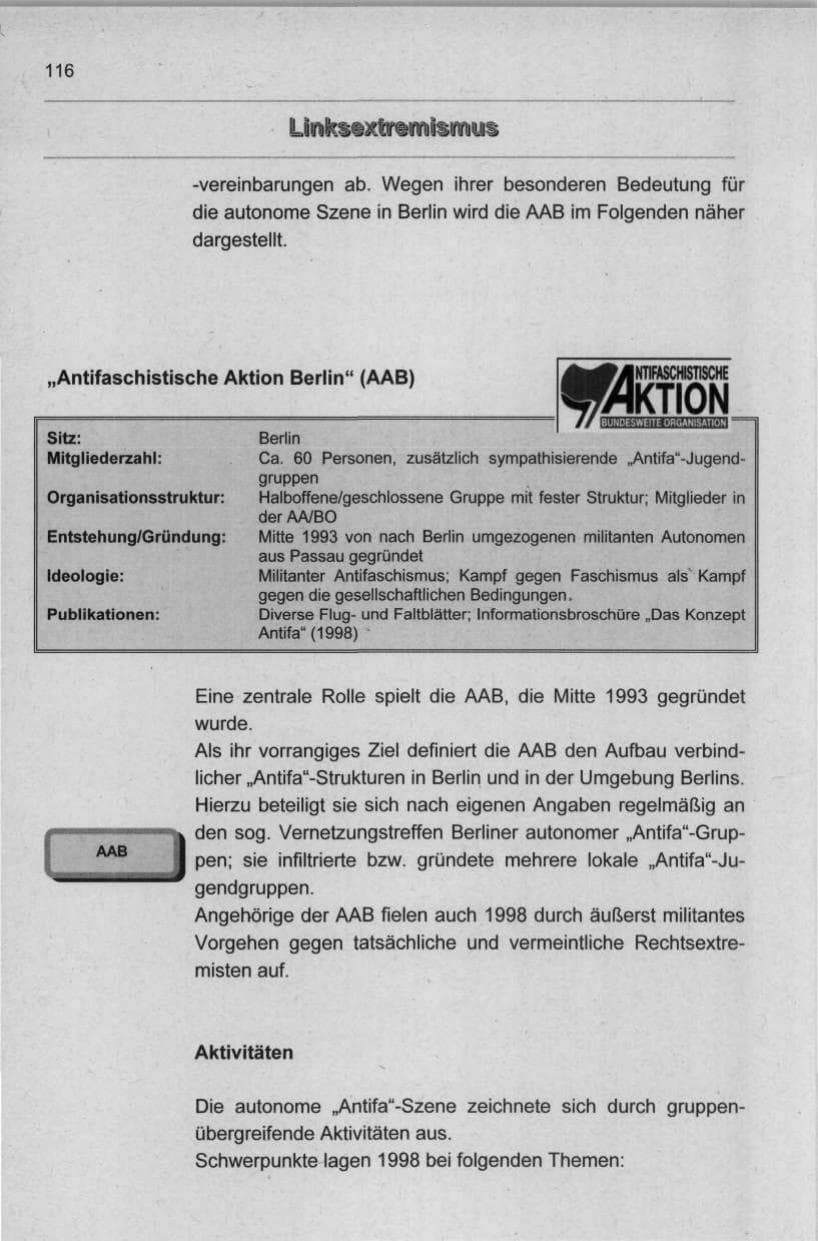 Seite 127 des Verfassungsschutzbericht 1998 Berlin