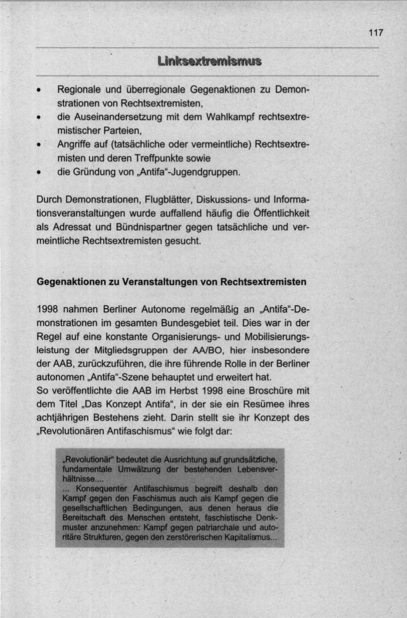 Seite 128 des Verfassungsschutzbericht 1998 Berlin