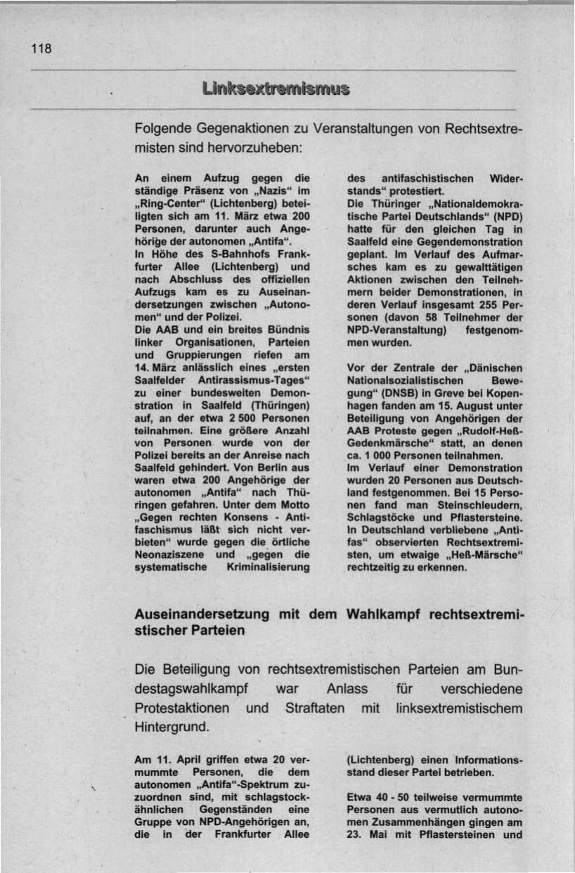 Seite 129 des Verfassungsschutzbericht 1998 Berlin